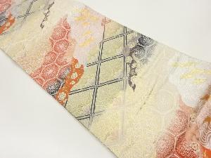 道長取に群鶴・花唐草・古典柄模様織出し袋帯